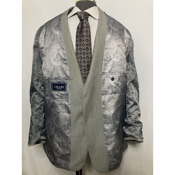 Chaps Mens Sport Coat Blazer Suit Jacket 46R 50" Gray 2 Button Mint - Picture 8 of 12